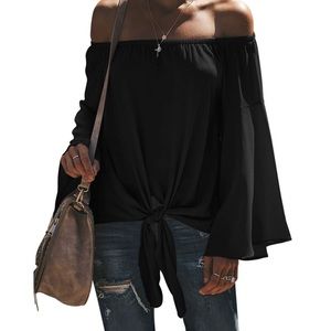 Womens Striped Off The Shoulder Tieknot blouse top